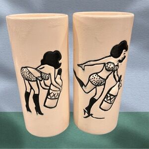 Mid Century Vintage Erotic Woman Tiki highball Barware glasses.